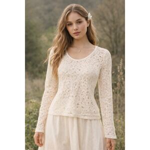 VTG Laura Ashley Ivory Lace Sheer Top Tag XL Fits M Cottagecore Romantic Blouse